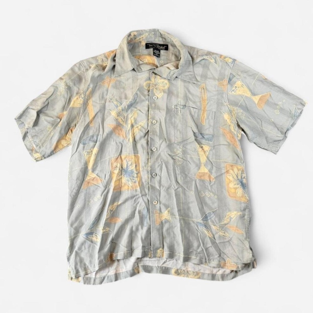 Tori Richard Silk Blue Tropical Hawaiian AOP‎ Lightweight Size L